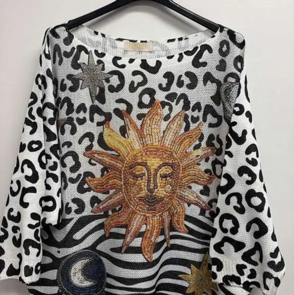 L178 | Loowie Sun & Moon Printed Knit Sweater | Round Neck | One Size S-L